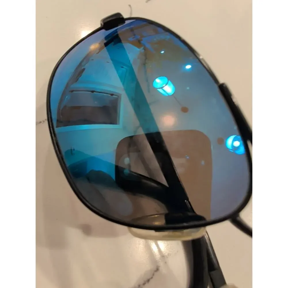 Revo 3014 001/62 Vintage Black Aviator Sunglasses Blue Mirror Lens Italy Wrap